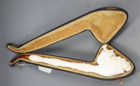 A large craved 'Dionysus' meerschaum pipe, cased