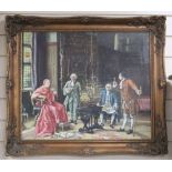 English School, oil on canvas, Cardinal and attendants examing a model galleon, 50 x 60cm