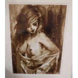 Sabir Mehtiyer (Turkish), monochrome watercolour, Female nude, signed and dated '05, 47 x 33cm,