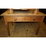 A Victorian pine two drawer side table, W.108cm, D.70cm, H.72cm