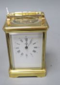 A modern gilt brass enamel dial upright rectangular striking carriage clock, signed Angelus to white