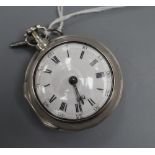 A George III silver pair cased keywind verge pocket watch by John Godden, Malling, with Roman