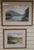 Andrew Dandridge, two watercolours, Amberley Sunset and Across Thirlmere to Helvellyn, Cumbria, both