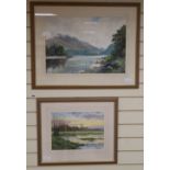 Andrew Dandridge, two watercolours, Amberley Sunset and Across Thirlmere to Helvellyn, Cumbria, both