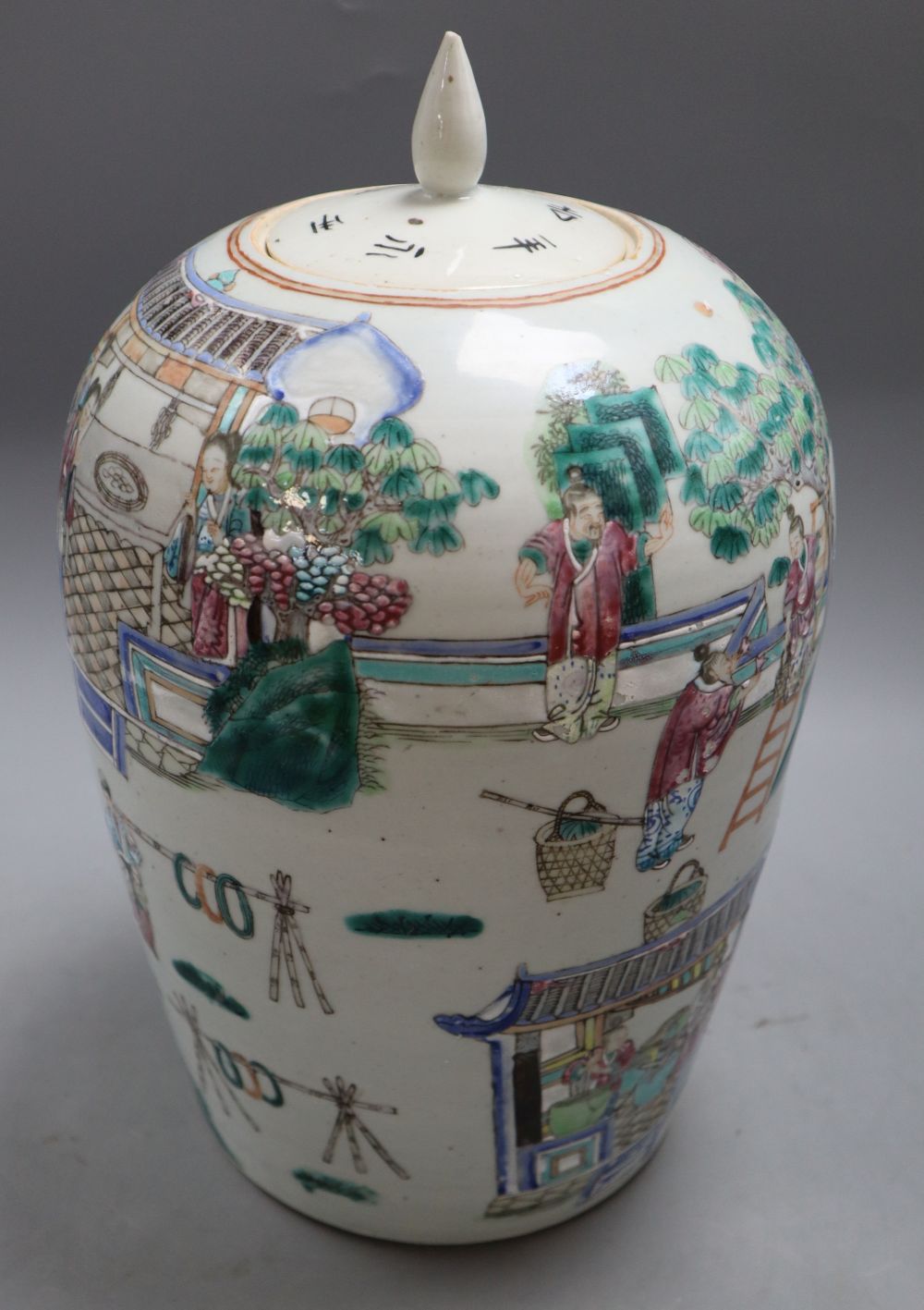 A Chinese famille rose jar, associated cover, height 35cm