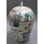 A Chinese famille rose jar, associated cover, height 35cm