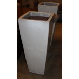 A pair of tall white glazed garden planters, W.38cm, H.91cm