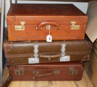 An Asprey & Co tan leather valise case, and six other cases