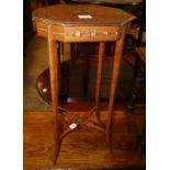 A late Victorian Sheraton revival satinwood octagonal occasional table, W.35cm, D.29cm, H.70cm