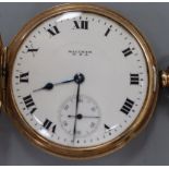 A George V 9ct gold Bartlett hunter keyless pocket watch, with Roman dial, gross 97.3 grams, case