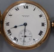 A George V 9ct gold Bartlett hunter keyless pocket watch, with Roman dial, gross 97.3 grams, case