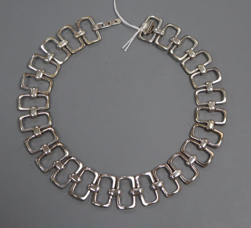 A modern stylish Italian 925 rectangular link necklace, overall 42.3cm, 98 grams.