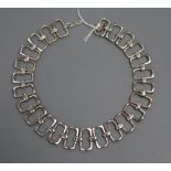 A modern stylish Italian 925 rectangular link necklace, overall 42.3cm, 98 grams.