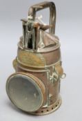 An R. Brown & Sons copper railway lamp, height 25cm