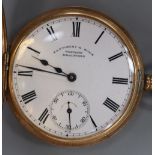A George V 9ct gold half hunter keyless pocket watch, retailed by Fattorini & Sons, gross 97.7