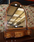 An 18th century style banded walnut toilet mirror with box base, W.54cm, D.20cm, H.70cm