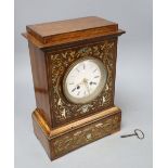 A 19th century French inlaid rosewood cased eight day mantel clock, with brass, mother of pearl