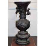 A large Japanese bronze two handled vase, Meiji period, height 67cm