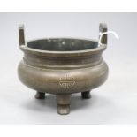 A 19th century Chinese silver inlaid bronze censer, height 10.5cm