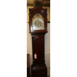 A George III mahogany eight day longcase clock, H.230cm, weights present