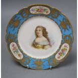 A Sevres style plate, painted with a bust of 'Elisabeth de Savoie' [sic], signed Poitevid, Sevres