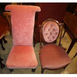 A Victorian prie-dieu chair and Victorian nursing chair