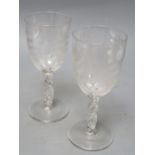 A pair of 19th century large glasses, engraved with ferns, twist stems, height 20cm