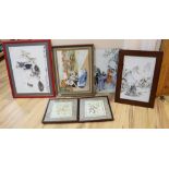 Two Chinese Republic period porcelain plaques, 43 x 27cm and four assorted pictures