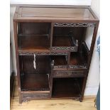 A Chinese carved wood open display cabinet, W.60cm, D.28cm, H.84cm