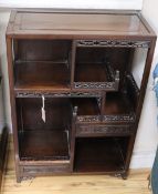 A Chinese carved wood open display cabinet, W.60cm, D.28cm, H.84cm