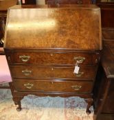 A Queen Anne style burr walnut bureau, W.76cm, D.45cm, H.101cm