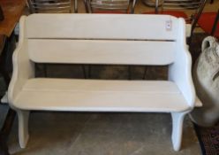 A painted rustic wood garden bench, W.120cm, D.60cm, H.74cm