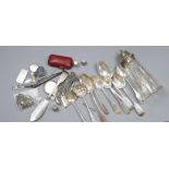 A mixed group of assorted silver flatware including 19th century Irish butter knife and other