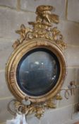 A Regency giltwood and gesso convex girandole, W.58cm, H.98cm (in need of repair but pieces are