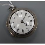 A George III silver pair cased keywind verge pocket watch by Robert Clarke, London, with Roman dial,