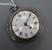 A George III silver pair cased keywind verge pocket watch by Robert Clarke, London, with Roman dial,