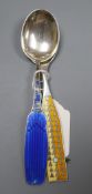 Two 1960's Danish sterling and enamel spoons by A. Michelsen, gross 98 grams.