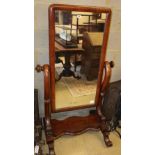 A Victorian mahogany cheval mirror, W.80cm, H.143cm,