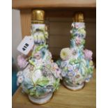 A pair of floral encrusted vases and covers, Coalbrookdale or Minton, pattern no.1123, height 31cm