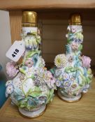 A pair of floral encrusted vases and covers, Coalbrookdale or Minton, pattern no.1123, height 31cm