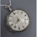 A George III silver pair cased keywind verge pocket watch by William Bowra, Sevenoaks, with Roman