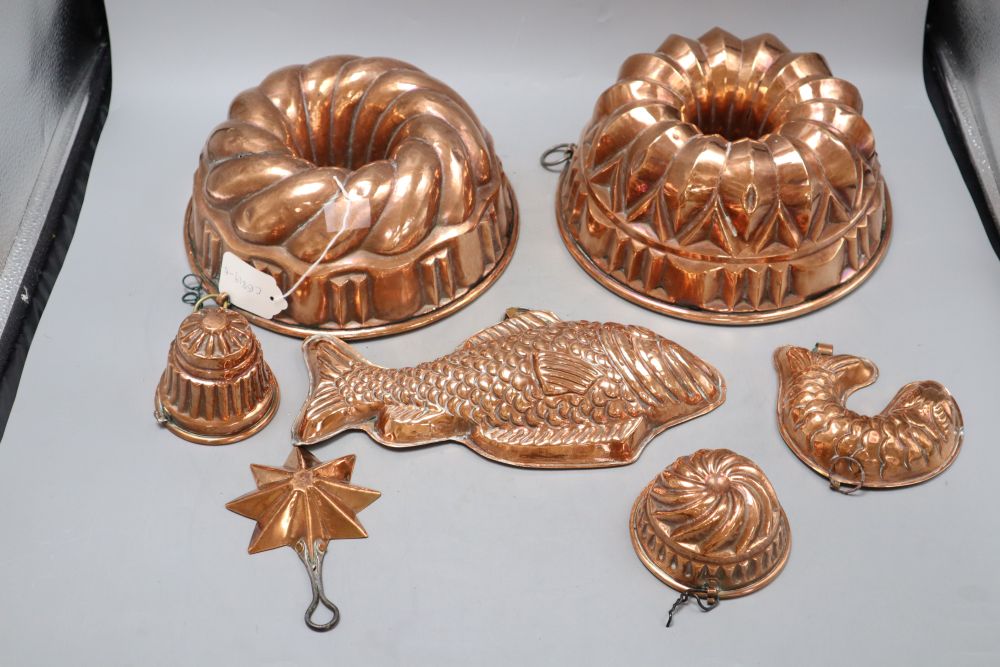 Seven 19th century copper jelly moulds - Image 2 of 3