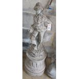 A reconstituted stone garden ornament of a boy with umbrella, H.90cm