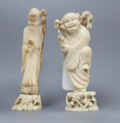 Two early 20th century Chinese ivory figures of Liu Hai and Shou Lao, tallest 14.5cmCONDITION: Sou