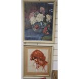 Ken Bates, sanguine chalk, Portrait of Fiona Hughes-Winter and a watercolour still life by T.