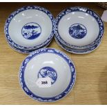 A set of six Chinese blue and white footed bowls, c.1900, diameter 20cm