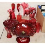 A collection of 19th century cranberry glass