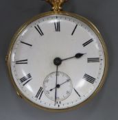A late Victorian 18ct gold open face keywind lever pocket watch by John Spicer, London, numbered