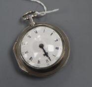 A George III silver pair cased keywind verge pocket watch by John Wainwright, Nottingham, with Roman