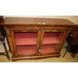 A Victorian walnut and ormolu mounted inlaid side cabinet, W.140cm, D.36cm, H.103cm